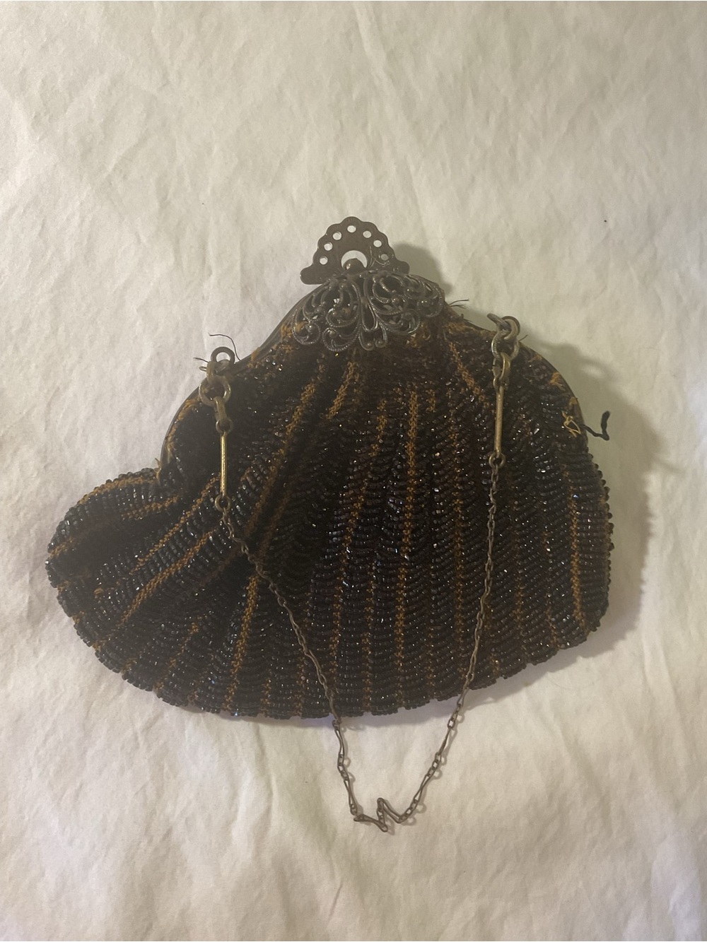 Vintage Beaded Evening Bag in Brown and Black